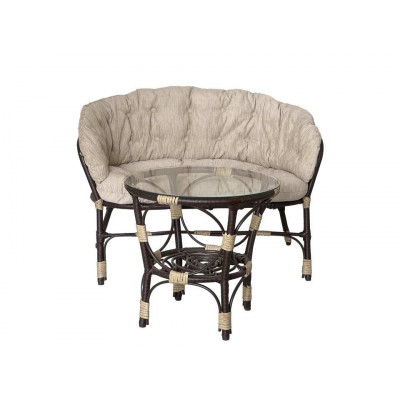 Комплект Багама с диваном и бежевыми подушками (искусственный ротанг)