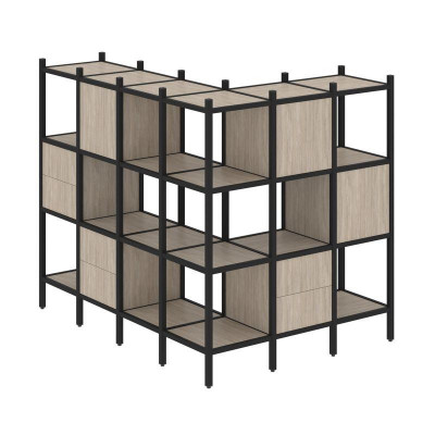 Loft Угловой внешний стеллаж наборный VR.L-52 Дуб Аттик/Металл Черный 1694*1278*1458