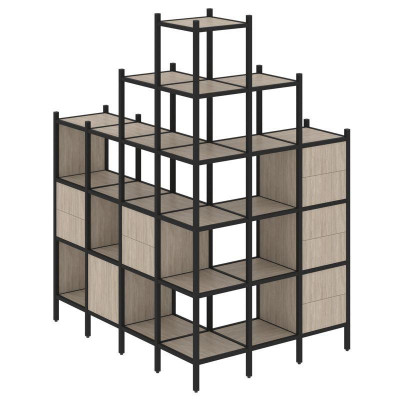 Loft Угловой внешний стеллаж наборный VR.L-56 Дуб Аттик/Металл Черный 1694*1278*2280