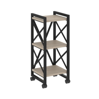 Loft Стеллаж на колесных опорах-3 полки VR.L-MST.K-3.4 Дуб Аттик/Металл Черный 400*400*968