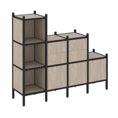 Loft Прямой стеллаж VR.L-17 Дуб Аттик/Металл Черный 1694*446*1458