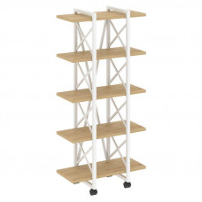 Loft Стеллаж на колесных опорах-5 полок VR.L-MST.K-5.4V Тиквуд Светлый/Металл Белый 800*400*1704