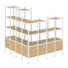 Loft Угловой внешний стеллаж наборный VR.L-55 Тиквуд Светлый/Металл Белый 1694*1694*1869
