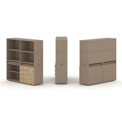 Estetica Набор №10. Тумба двойная+высокая надставка ES.NB.2V-10 Латте/Тиквуд Светлый 1500*410*1520