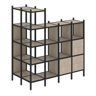 Loft Угловой внешний стеллаж наборный VR.L-57 Дуб Аттик/Металл Черный 862*1694*1869