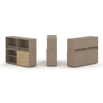 Estetica Набор №7. Тумба двойная+низкая надставка ES.NB.2N-7 Латте/Тиквуд Светлый 1500*410*1135