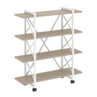 Loft Стеллаж на колесных опорах-4 полки VR.L-MST.K-4.8V Дуб Аттик/Металл Белый 1200*400*1334