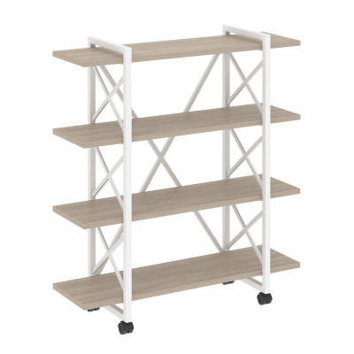 Loft Стеллаж на колесных опорах-4 полки VR.L-MST.K-4.8V Дуб Аттик/Металл Белый 1200*400*1334