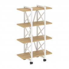 Loft Стеллаж на колесных опорах-4 полки VR.L-MST.K-4.4V Тиквуд Светлый/Металл Белый 800*400*1334