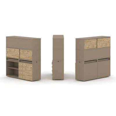 Estetica Набор №12. Тумба двойная+высокая надставка ES.NB.2V-12 Латте/Тиквуд Светлый 1500*410*1520