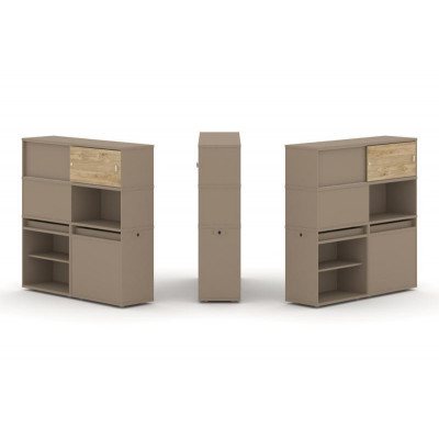 Estetica Набор №28. Тумба двойная+высокая надставка ES.NB.2V-28 Латте/Тиквуд Светлый 1500*410*1520