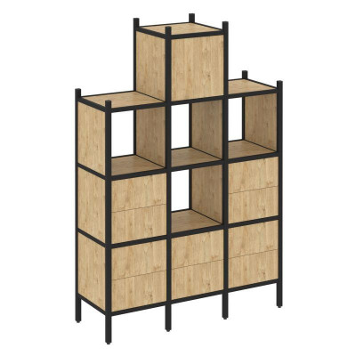 Loft Прямой стеллаж VR.L-18 Тиквуд Светлый/Металл Черный 1278*446*1869