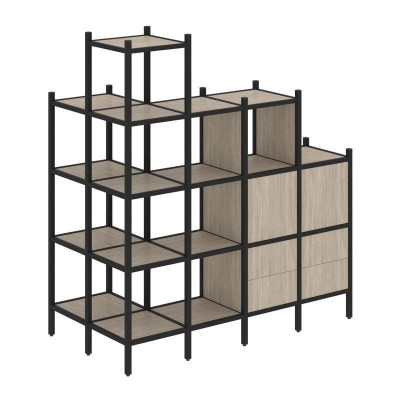 Loft Угловой внешний стеллаж наборный VR.L-58 Дуб Аттик/Металл Черный 862*1694*1869