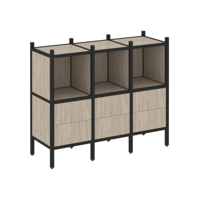 Loft Прямой стеллаж VR.L-07 Дуб Аттик/Металл Черный 1278*446*1047