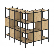Loft Угловой внешний стеллаж наборный VR.L-52 Тиквуд Светлый/Металл Черный 1694*1278*1458