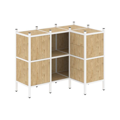Loft Угловой внутренний стеллаж VR.L-28 Тиквуд Светлый/Металл Белый 1278*862*1047
