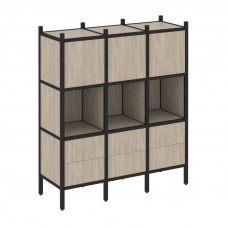 Loft Прямой стеллаж VR.L-08 Дуб Аттик/Металл Черный 1278*446*1458