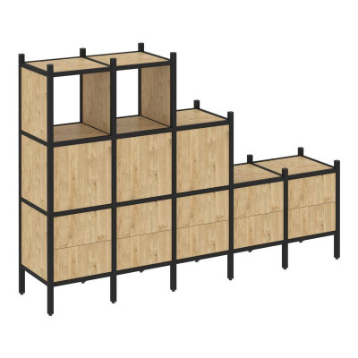 Loft Прямой стеллаж VR.L-19 Тиквуд Светлый/Металл Черный 2110*446*1458