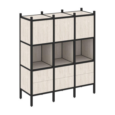 Loft Прямой стеллаж VR.L-08 Денвер Светлый/Металл Черный 1278*446*1458