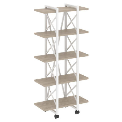 Loft Стеллаж на колесных опорах-5 полок VR.L-MST.K-5.4V Дуб Аттик/Металл Белый 800*400*1704