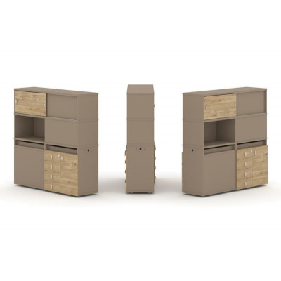 Estetica Набор №31. Тумба двойная+высокая надставка ES.NB.2V-31 Латте/Тиквуд Светлый 1500*410*1520