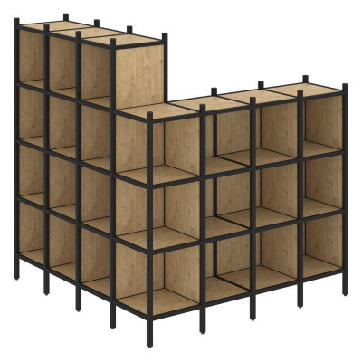 Loft Угловой внешний стеллаж наборный VR.L-60 Тиквуд Светлый/Металл Черный 1694*1694*1869