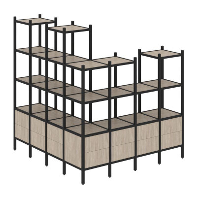 Loft Угловой внешний стеллаж наборный VR.L-55 Дуб Аттик/Металл Черный 1694*1694*1869