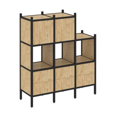 Loft Прямой стеллаж VR.L-15 Тиквуд Светлый/Металл Черный 1278*446*1458