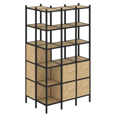 Loft Угловой внешний стеллаж наборный VR.L-54 Тиквуд Светлый/Металл Черный 862*1278*2280