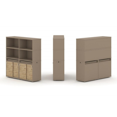 Estetica Набор №7. Тумба двойная+высокая надставка ES.NB.2V-7 Латте/Тиквуд Светлый 1500*410*1520