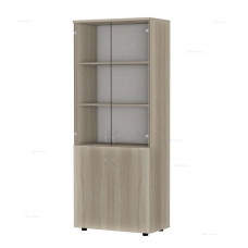 Шкаф для документов высокий, прозрачное стекло Р.Ш-2СБ Дуб Сонома светлая