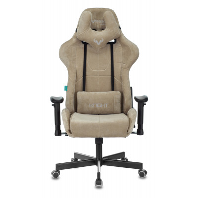 Кресло игровое Zombie VIKING KNIGHT Fabric песочный Light-21 с подголов. крестов. металл