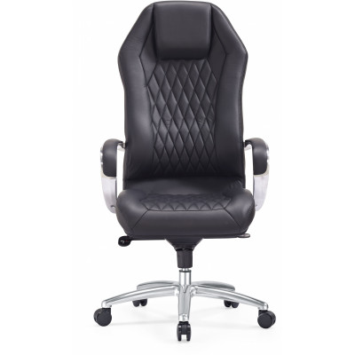 Кресло руководителя Бюрократ _Aura черный кожа крестов. алюминий