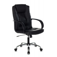 Кресло руководителя Бюрократ T-800N черный кожа крестов. металл хром