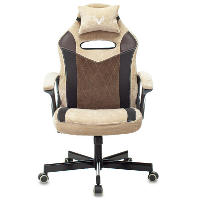 Кресло игровое Zombie VIKING 6 KNIGHT Fabric коричневый/бежевый с подголов. крестов. металл