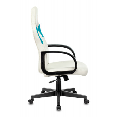 Кресло игровое Zombie RUNNER белый/голубой экокожа крестов. пластик