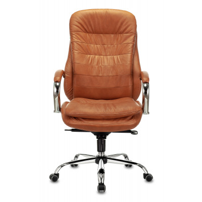 Кресло руководителя Бюрократ T-9950 рыжий Leather Ontano кожа крестов. металл хром