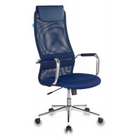 Кресло руководителя Бюрократ KB-9N синий TW-05N TW-10N сетка/ткань с подголов. крестов. металл хром