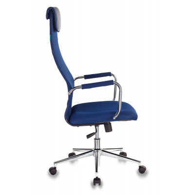 Кресло руководителя Бюрократ KB-9N синий TW-05N TW-10N сетка/ткань с подголов. крестов. металл хром