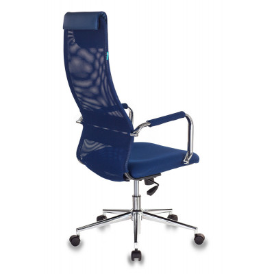Кресло руководителя Бюрократ KB-9N синий TW-05N TW-10N сетка/ткань с подголов. крестов. металл хром
