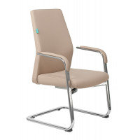 Кресло Бюрократ _JONS-LOW-V бежевый кожа низк.спин. полозья металл хром
