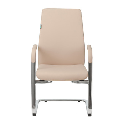 Кресло Бюрократ _JONS-LOW-V бежевый кожа низк.спин. полозья металл хром