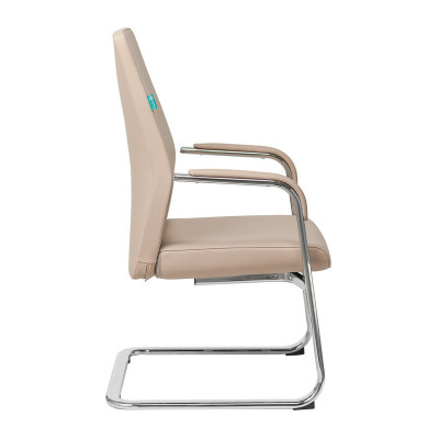 Кресло Бюрократ _JONS-LOW-V бежевый кожа низк.спин. полозья металл хром