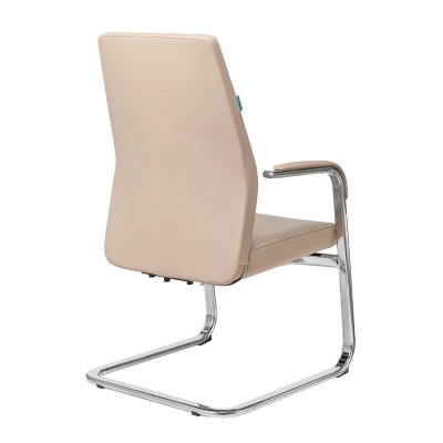 Кресло Бюрократ _JONS-LOW-V бежевый кожа низк.спин. полозья металл хром