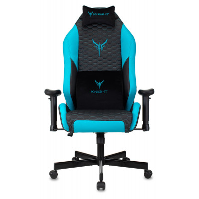 Кресло игровое Knight Neon черный/голубой соты экокожа с подголов. крестов. металл