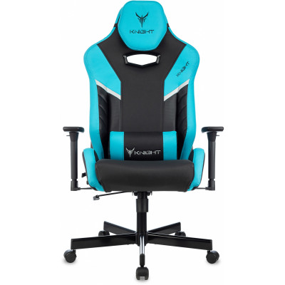 Кресло игровое Knight Thunder 5X черный/голубой экокожа крестов. металл