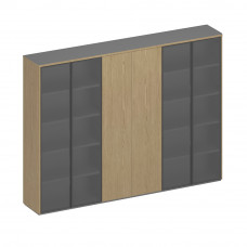 Шкаф для документов высокий 6-дверный (высокий со стеклом+для одежды+высокий со стеклом) ИН 361 ГР дуб грейдж