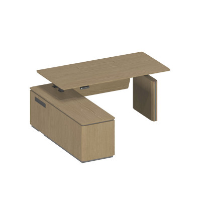 Стол руководителя на электроприводе на опорной тумбе левый