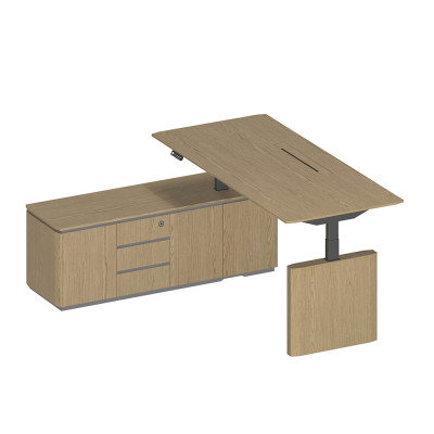 Стол руководителя на электроприводе на опорной тумбе левый, без экрана