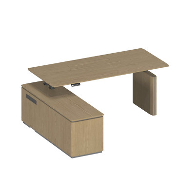 Стол руководителя на электроприводе на опорной тумбе левый, без экрана